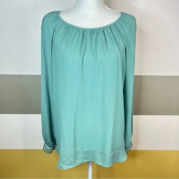 2/$25 Loft Sea Foam Green Business Casual Lightweight Feminine Pretty Blouse M - Picture 2 of 13